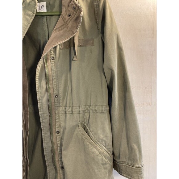 GAP Oversized Fall Jacket 2 In 1 Parka Hood Canvas Twill Sz S Utility Army Green - Picture 3 of 10